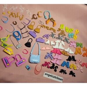 Large Lot Barbie Fashionista Shoes Heels Bags Accessories Mattel Earrings Doll
